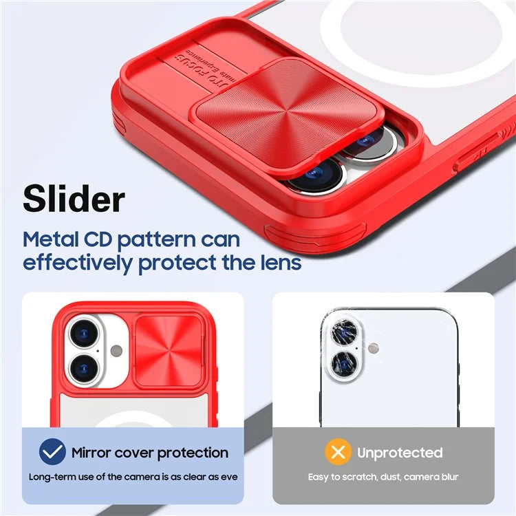 For iPhone 16 Clear Phone Case Compatible with MagSafe PC Cover with Camera Lens Slider