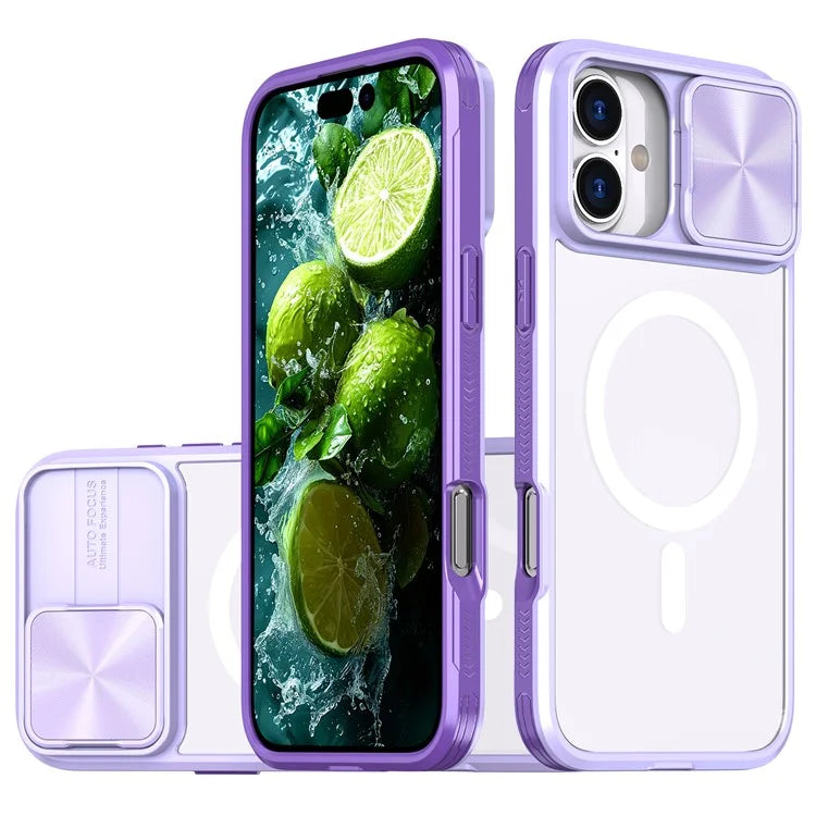 For iPhone 16 Clear Phone Case Compatible with MagSafe PC Cover with Camera Lens Slider