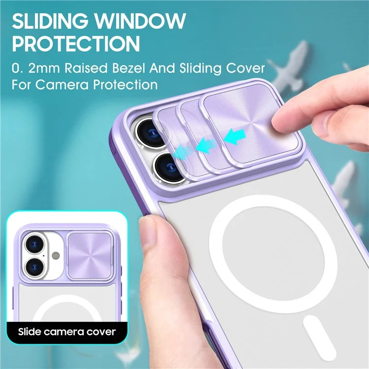 For iPhone 16 Clear Phone Case Compatible with MagSafe PC Cover with Camera Lens Slider