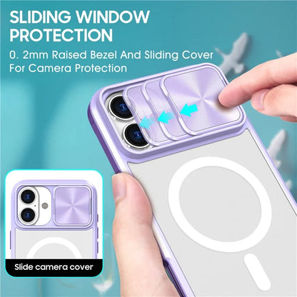 For iPhone 16 Clear Phone Case Compatible with MagSafe PC Cover with Camera Lens Slider
