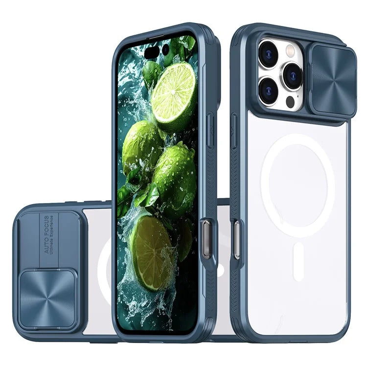 For iPhone 16 Pro Clear Phone Case Compatible with MagSafe PC Cover with Camera Lens Slider