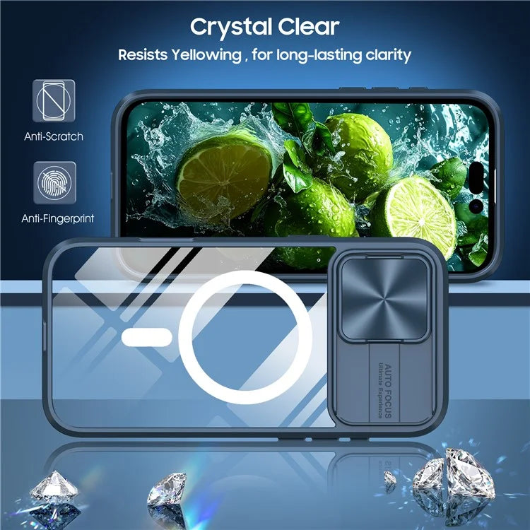For iPhone 16 Pro Clear Phone Case Compatible with MagSafe PC Cover with Camera Lens Slider