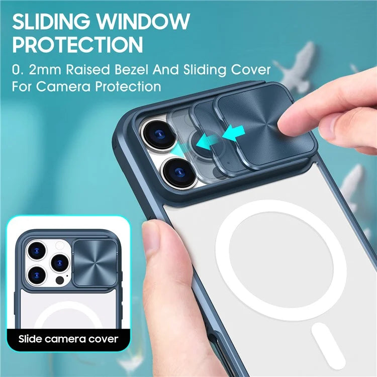 For iPhone 16 Pro Clear Phone Case Compatible with MagSafe PC Cover with Camera Lens Slider
