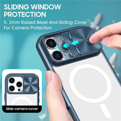 For iPhone 16 Pro Clear Phone Case Compatible with MagSafe PC Cover with Camera Lens Slider