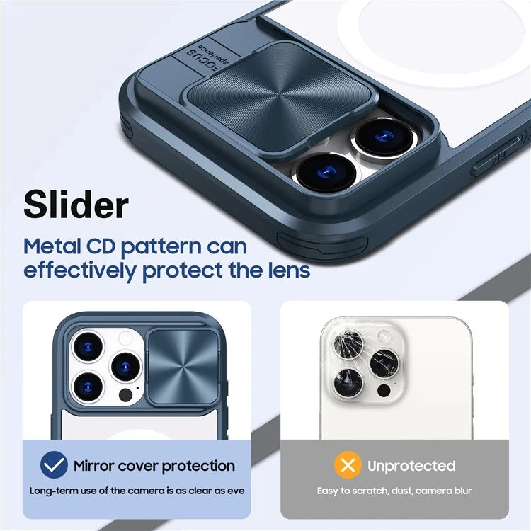 For iPhone 16 Pro Clear Phone Case Compatible with MagSafe PC Cover with Camera Lens Slider