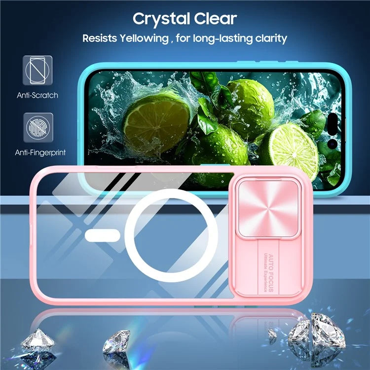 For iPhone 16 Pro Clear Phone Case Compatible with MagSafe PC Cover with Camera Lens Slider