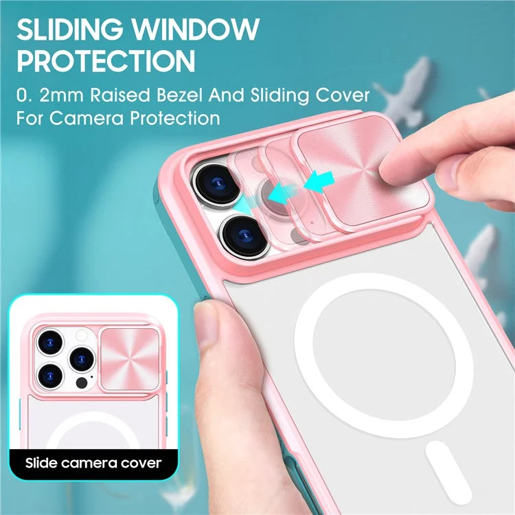 For iPhone 16 Pro Clear Phone Case Compatible with MagSafe PC Cover with Camera Lens Slider