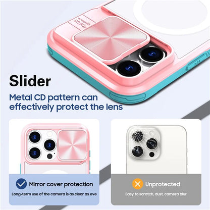 For iPhone 16 Pro Clear Phone Case Compatible with MagSafe PC Cover with Camera Lens Slider