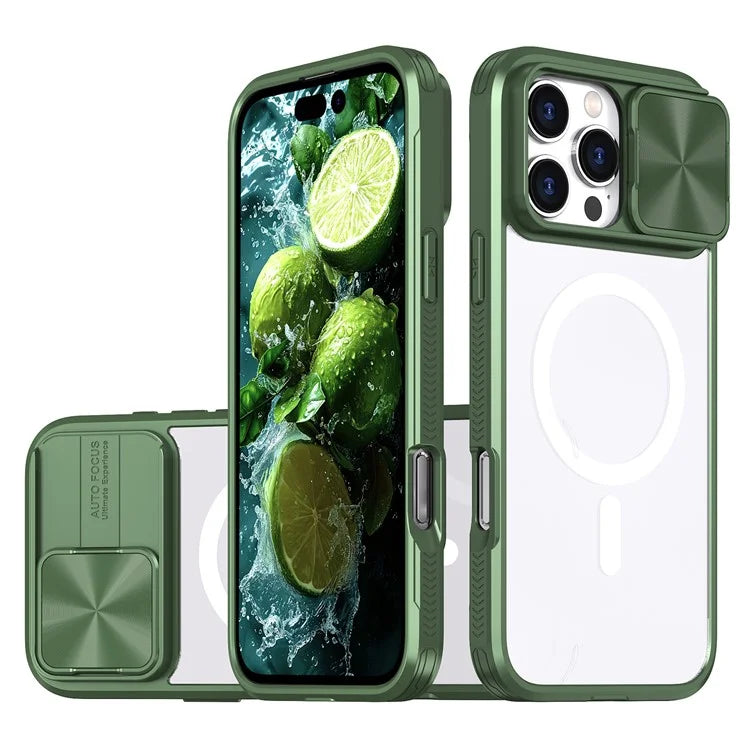 For iPhone 16 Pro Clear Phone Case Compatible with MagSafe PC Cover with Camera Lens Slider