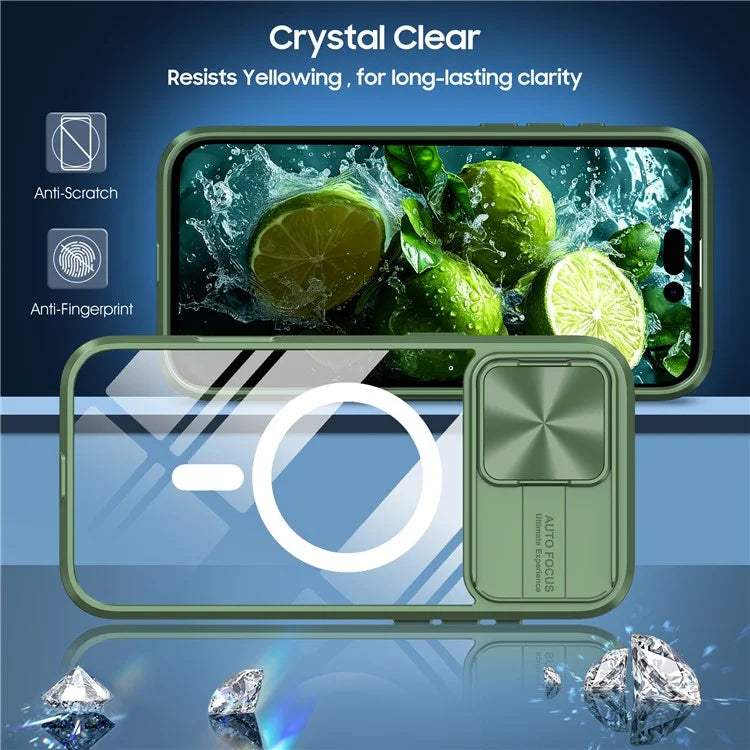 For iPhone 16 Pro Clear Phone Case Compatible with MagSafe PC Cover with Camera Lens Slider