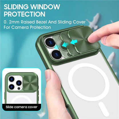 For iPhone 16 Pro Clear Phone Case Compatible with MagSafe PC Cover with Camera Lens Slider