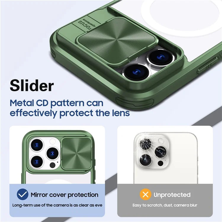 For iPhone 16 Pro Clear Phone Case Compatible with MagSafe PC Cover with Camera Lens Slider