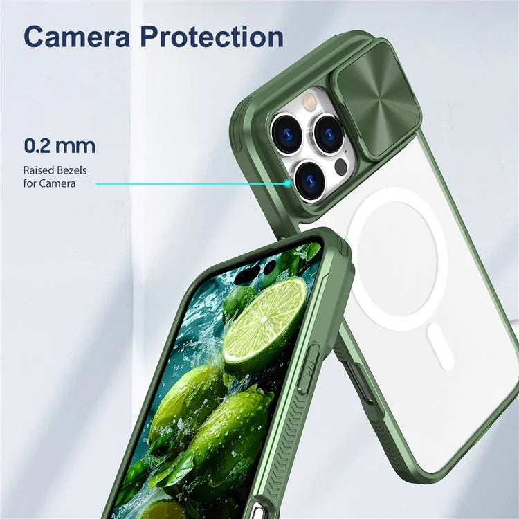 For iPhone 16 Pro Clear Phone Case Compatible with MagSafe PC Cover with Camera Lens Slider