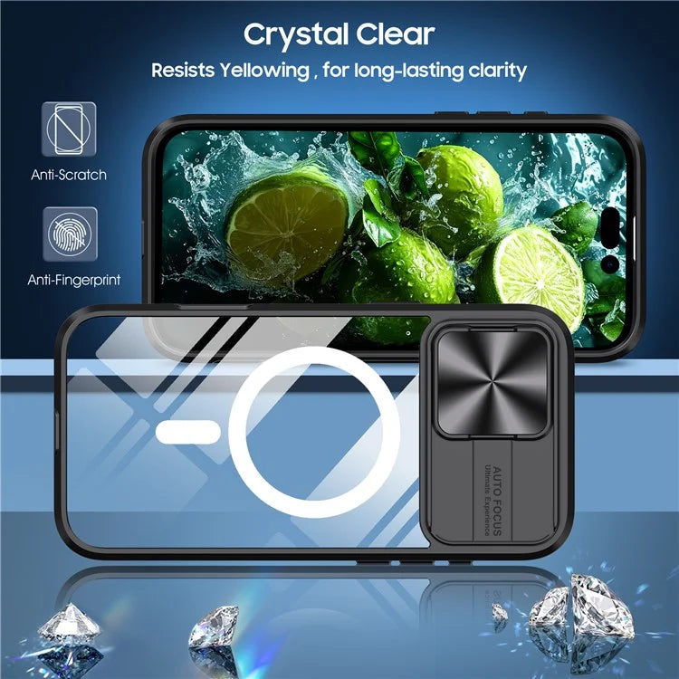 For iPhone 16 Pro Clear Phone Case Compatible with MagSafe PC Cover with Camera Lens Slider