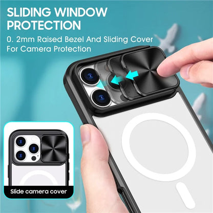 For iPhone 16 Pro Clear Phone Case Compatible with MagSafe PC Cover with Camera Lens Slider