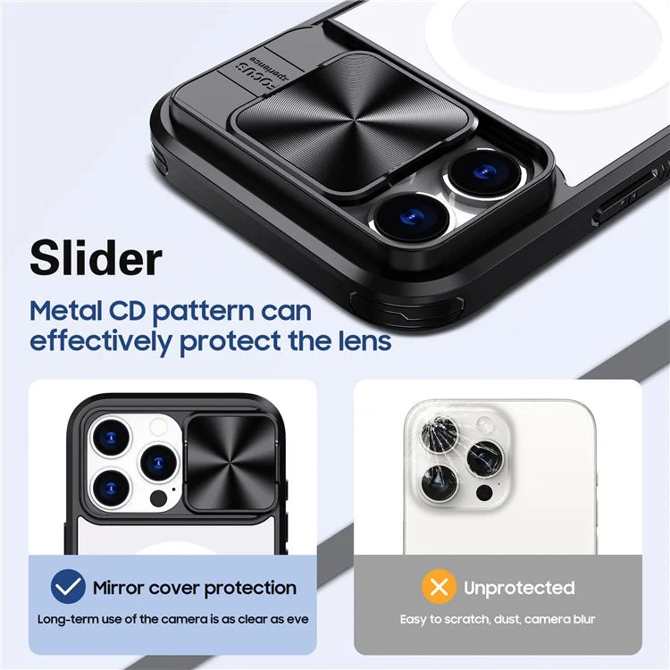 For iPhone 16 Pro Clear Phone Case Compatible with MagSafe PC Cover with Camera Lens Slider
