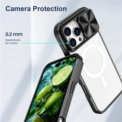 For iPhone 16 Pro Clear Phone Case Compatible with MagSafe PC Cover with Camera Lens Slider