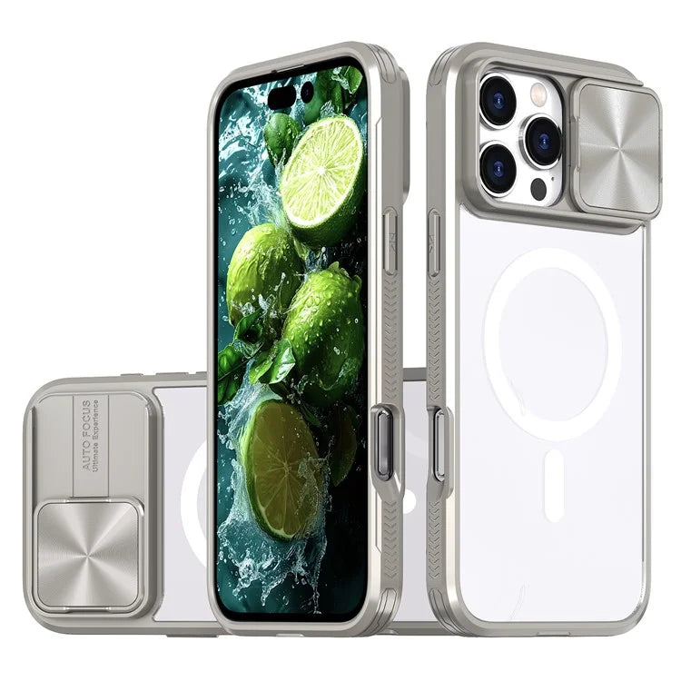 For iPhone 16 Pro Clear Phone Case Compatible with MagSafe PC Cover with Camera Lens Slider