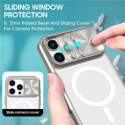 For iPhone 16 Pro Clear Phone Case Compatible with MagSafe PC Cover with Camera Lens Slider