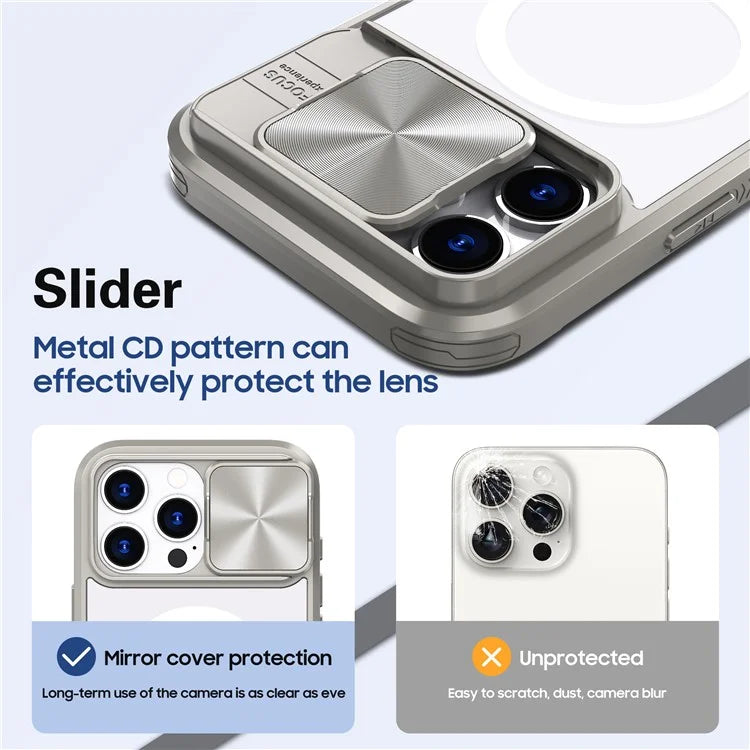 For iPhone 16 Pro Clear Phone Case Compatible with MagSafe PC Cover with Camera Lens Slider