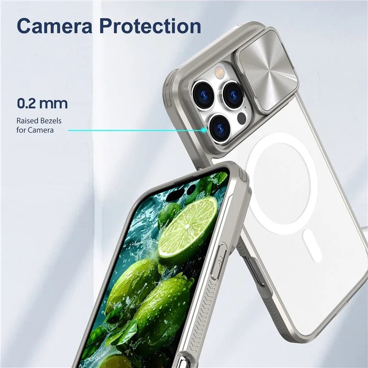 For iPhone 16 Pro Clear Phone Case Compatible with MagSafe PC Cover with Camera Lens Slider