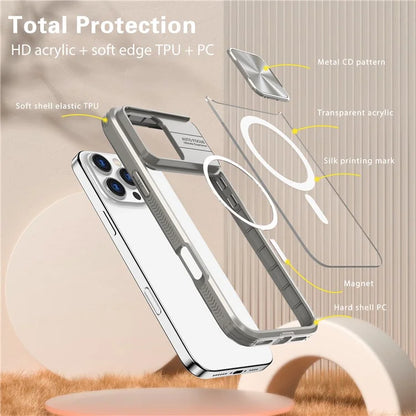 For iPhone 16 Pro Clear Phone Case Compatible with MagSafe PC Cover with Camera Lens Slider