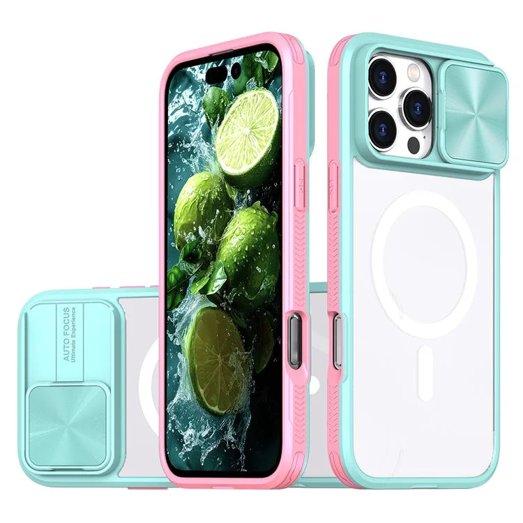For iPhone 16 Pro Clear Phone Case Compatible with MagSafe PC Cover with Camera Lens Slider