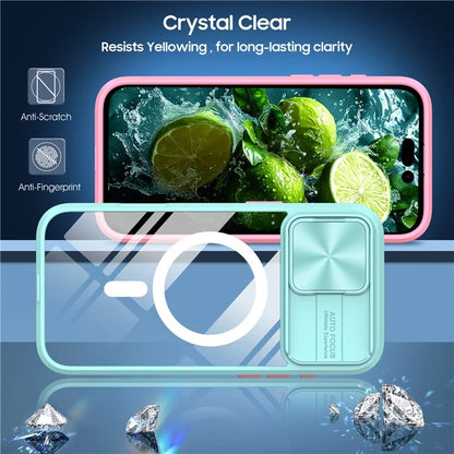 For iPhone 16 Pro Clear Phone Case Compatible with MagSafe PC Cover with Camera Lens Slider