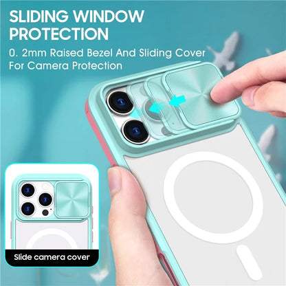 For iPhone 16 Pro Clear Phone Case Compatible with MagSafe PC Cover with Camera Lens Slider