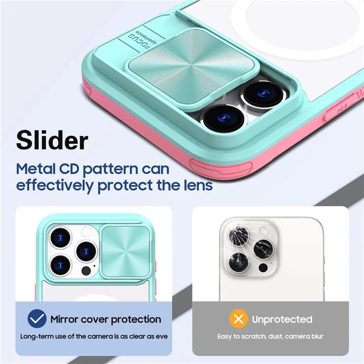 For iPhone 16 Pro Clear Phone Case Compatible with MagSafe PC Cover with Camera Lens Slider