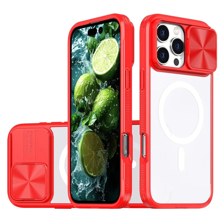 For iPhone 16 Pro Clear Phone Case Compatible with MagSafe PC Cover with Camera Lens Slider
