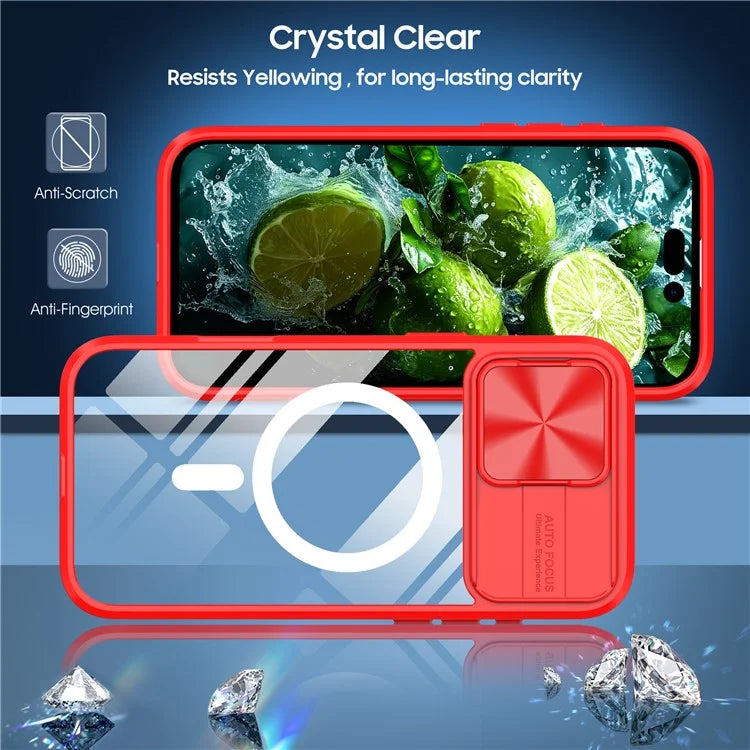 For iPhone 16 Pro Clear Phone Case Compatible with MagSafe PC Cover with Camera Lens Slider