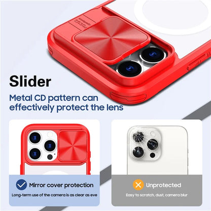 For iPhone 16 Pro Clear Phone Case Compatible with MagSafe PC Cover with Camera Lens Slider