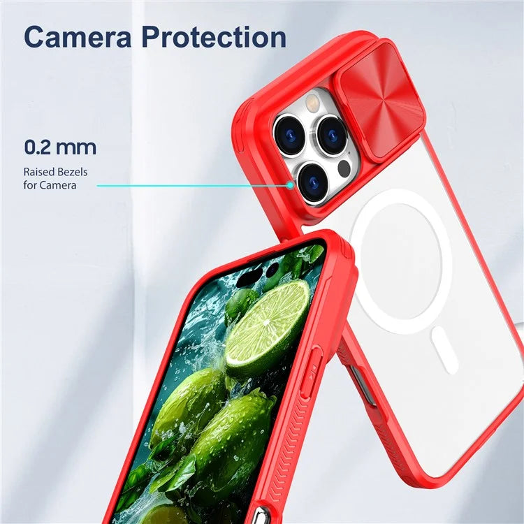 For iPhone 16 Pro Clear Phone Case Compatible with MagSafe PC Cover with Camera Lens Slider