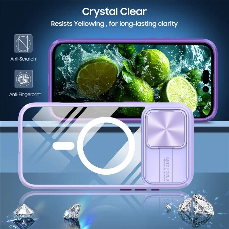 For iPhone 16 Pro Clear Phone Case Compatible with MagSafe PC Cover with Camera Lens Slider