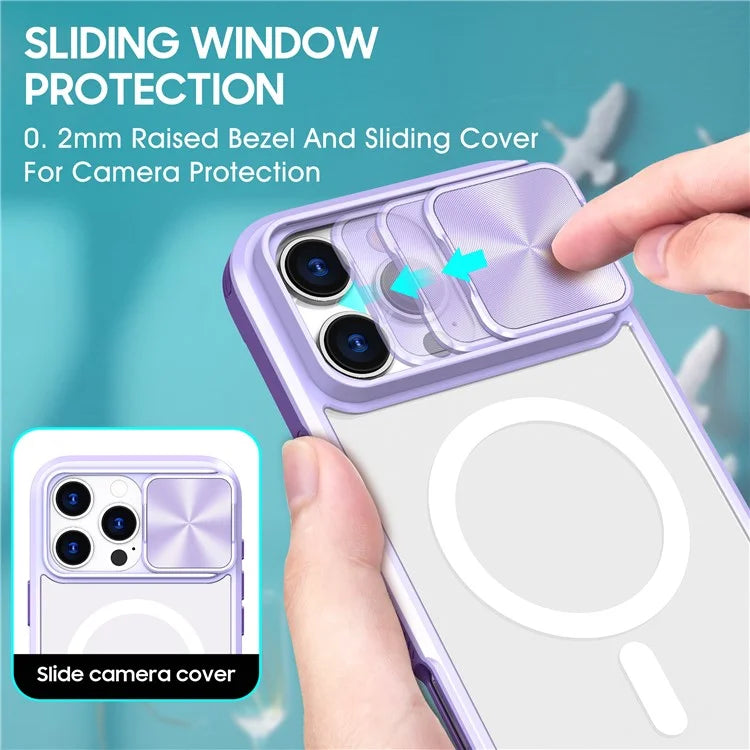 For iPhone 16 Pro Clear Phone Case Compatible with MagSafe PC Cover with Camera Lens Slider