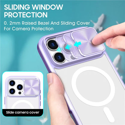 For iPhone 16 Pro Clear Phone Case Compatible with MagSafe PC Cover with Camera Lens Slider
