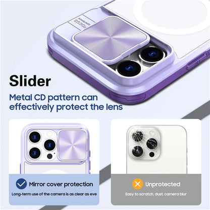 For iPhone 16 Pro Clear Phone Case Compatible with MagSafe PC Cover with Camera Lens Slider