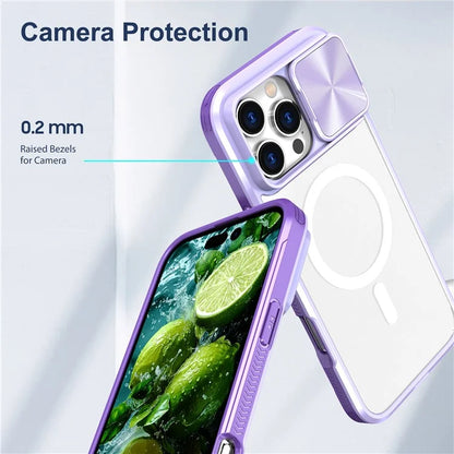 For iPhone 16 Pro Clear Phone Case Compatible with MagSafe PC Cover with Camera Lens Slider