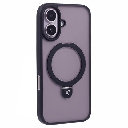 X-LEVEL PITHY STONE II For iPhone 16 Magnetic Case PC+TPU Back Cover Kickstand