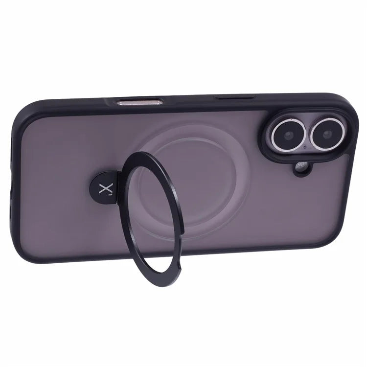 X-LEVEL PITHY STONE II For iPhone 16 Magnetic Case PC+TPU Back Cover Kickstand