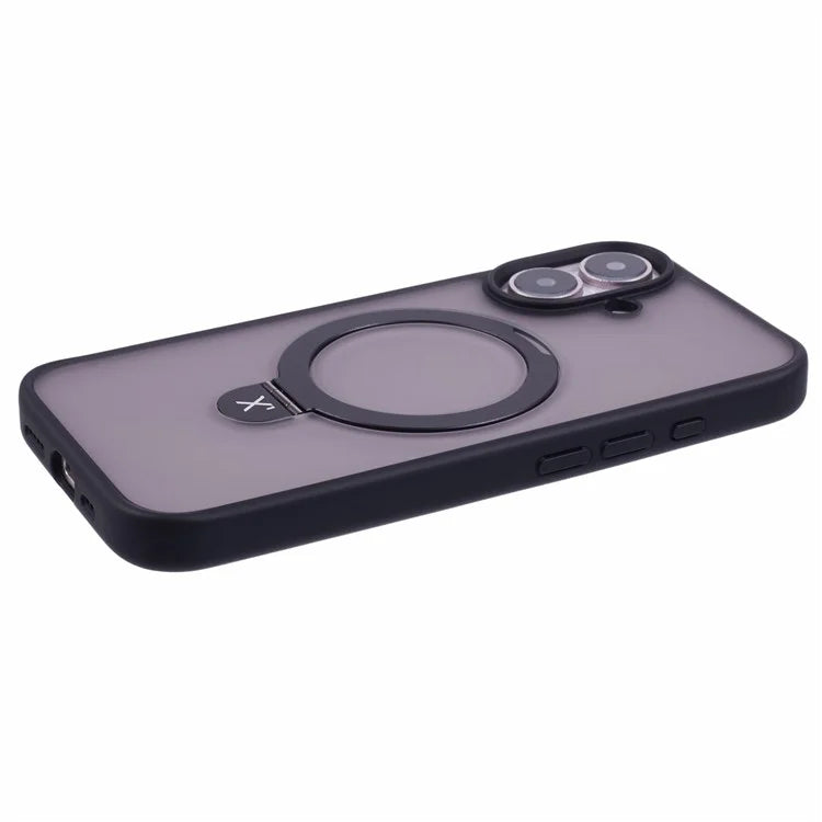 X-LEVEL PITHY STONE II For iPhone 16 Magnetic Case PC+TPU Back Cover Kickstand