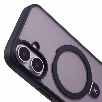 X-LEVEL PITHY STONE II For iPhone 16 Magnetic Case PC+TPU Back Cover Kickstand