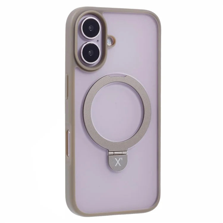 X-LEVEL PITHY STONE II For iPhone 16 Magnetic Case PC+TPU Back Cover Kickstand