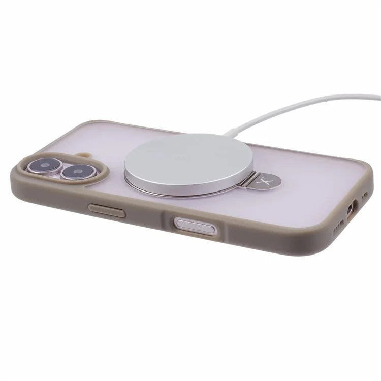 X-LEVEL PITHY STONE II For iPhone 16 Magnetic Case PC+TPU Back Cover Kickstand