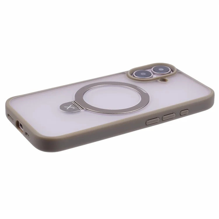 X-LEVEL PITHY STONE II For iPhone 16 Magnetic Case PC+TPU Back Cover Kickstand
