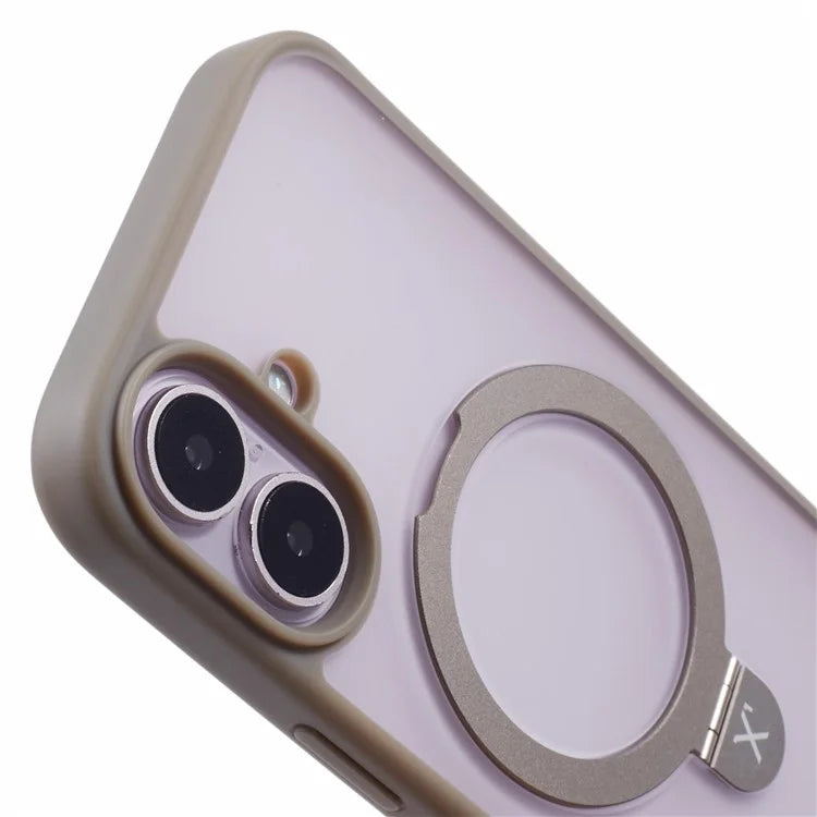 X-LEVEL PITHY STONE II For iPhone 16 Magnetic Case PC+TPU Back Cover Kickstand