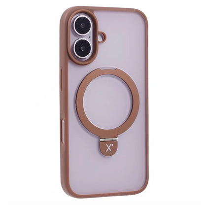 X-LEVEL PITHY STONE II For iPhone 16 Magnetic Case PC+TPU Back Cover Kickstand