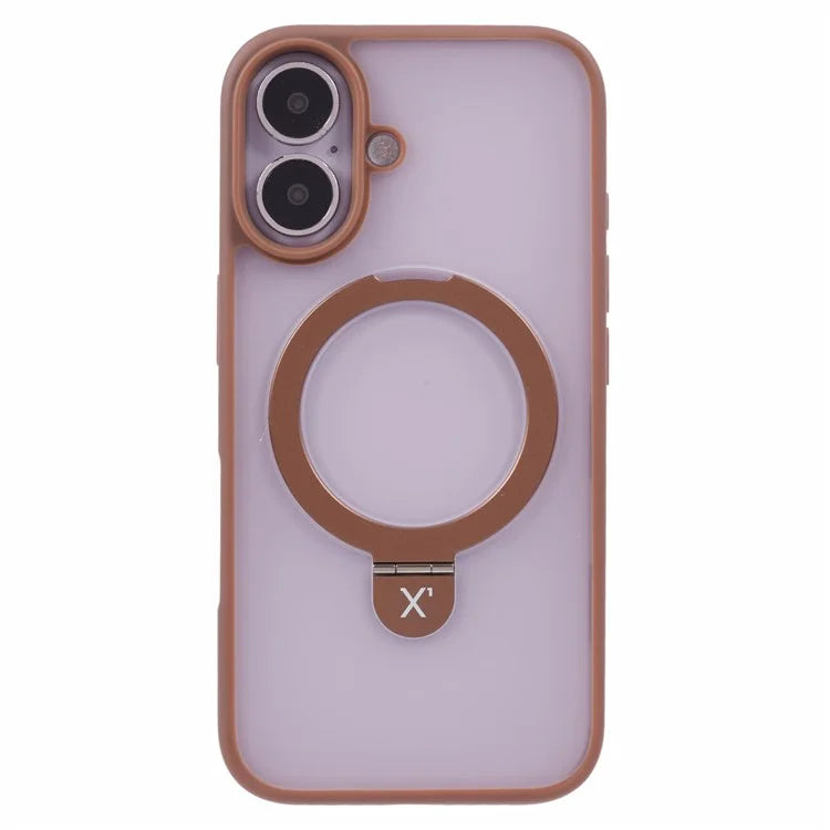 X-LEVEL PITHY STONE II For iPhone 16 Magnetic Case PC+TPU Back Cover Kickstand