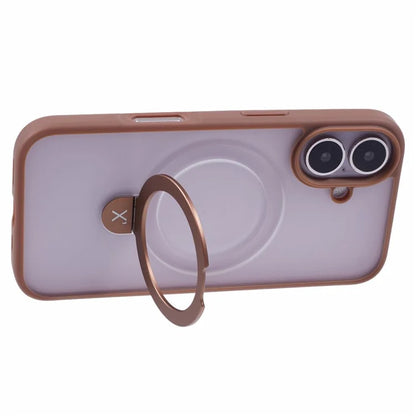 X-LEVEL PITHY STONE II For iPhone 16 Magnetic Case PC+TPU Back Cover Kickstand
